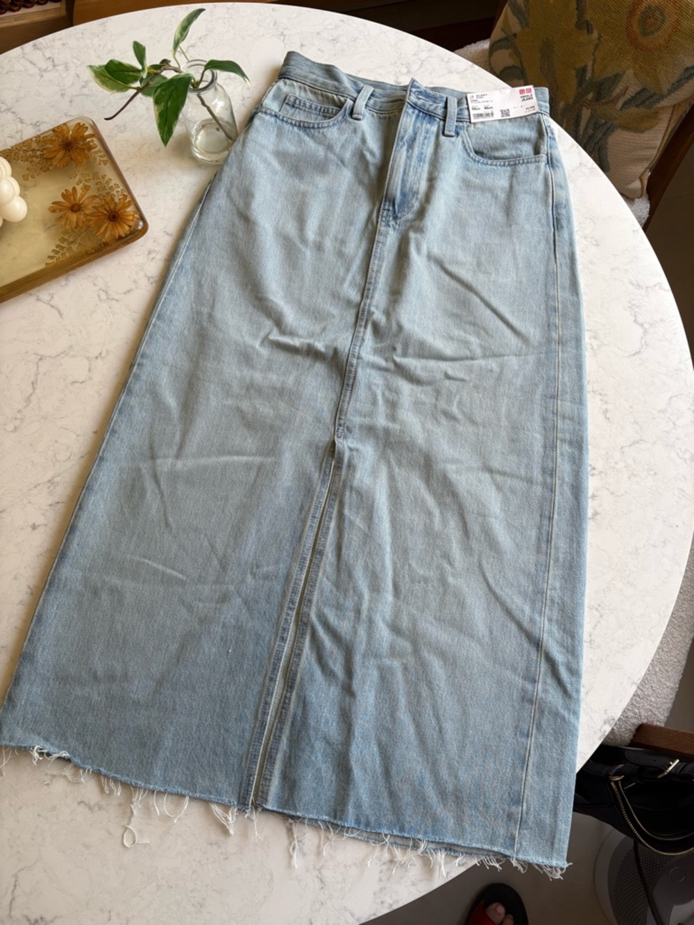 Uniqlo Light Wash Denim Midi Skirt from Japan  0